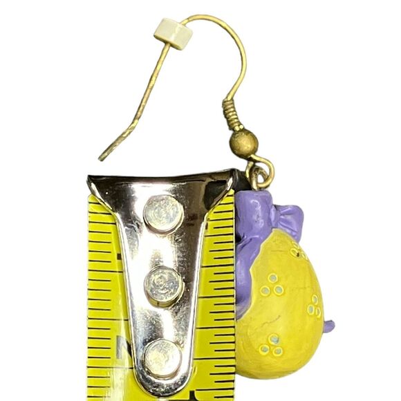Vintage‎ Cute Yellow Easter Egg Purple Bows Spring Fashion Dangle Earrings - Picture 2 of 5